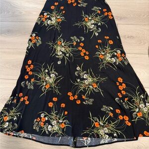 Reformation Black Maxi Skirt with Orange Floral Design